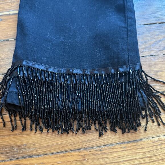 V Christina Black Jeans with Beaded Fringe Ankle Cropped Size 12 - Picture 4 of 9